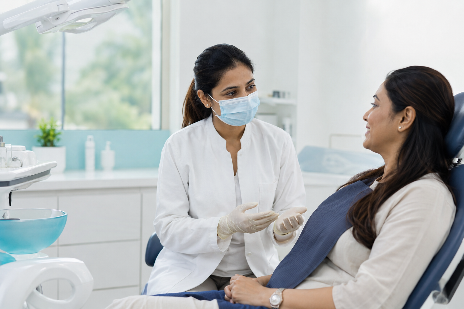 Dentist consulting a patient in a modern dental clinic